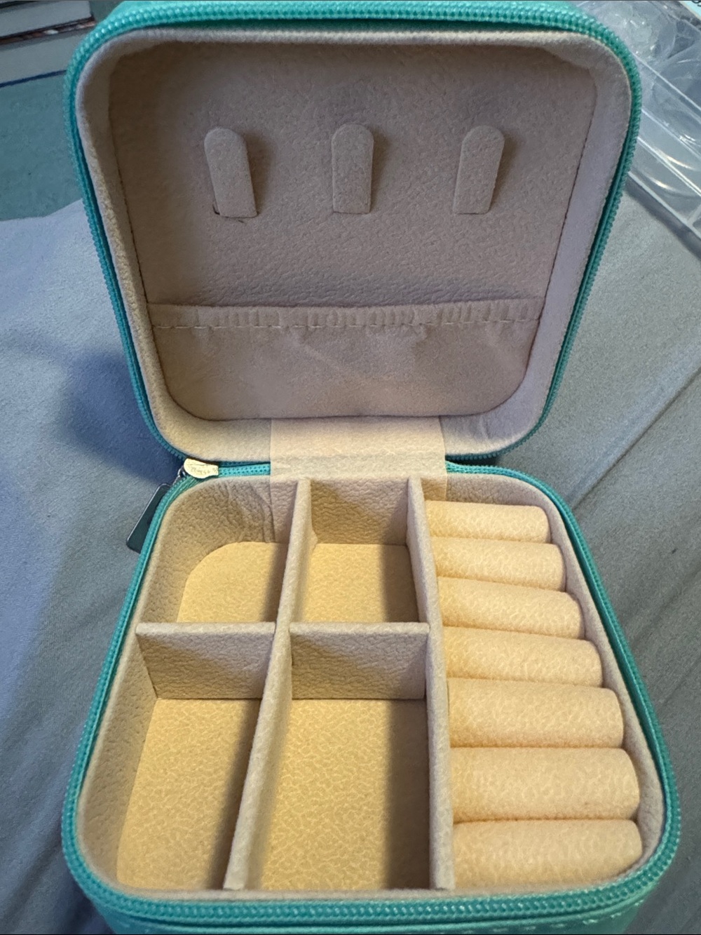 Jewelry Organizer Travel Case in Teal - Compact Ring & Earring Storage